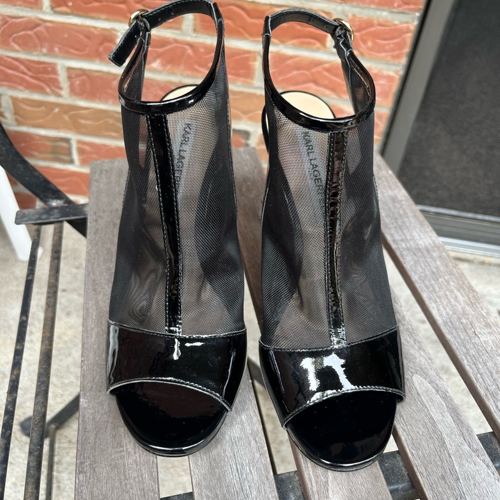Karl Lagerfeld Black Mesh Peep-Toe Heels